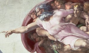Michaelangelo's God as shown creating Adam on the ceiling of the Sistine Chapel