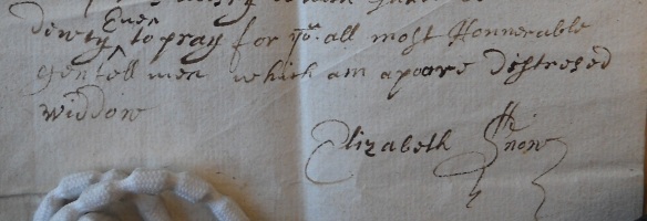 Elizabeth Snow petition, 1693, signature