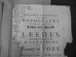 Manuscript and print: Ralph Thoresby used this proof page from his history of Leeds to take notes